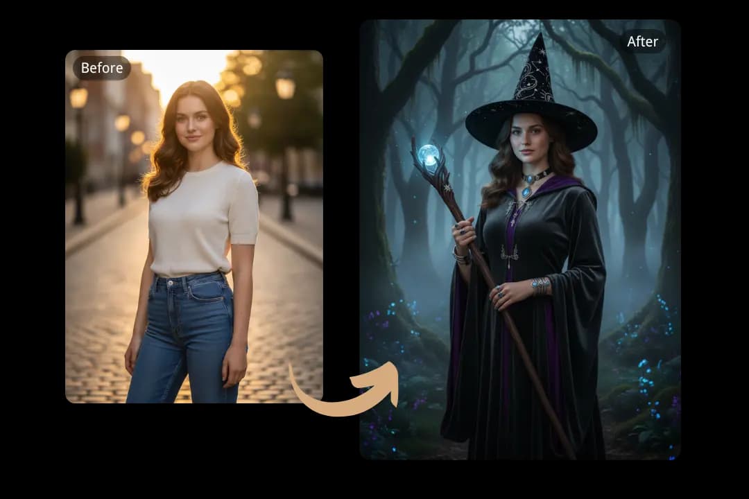 Cinematic Witch Transformations in Seconds