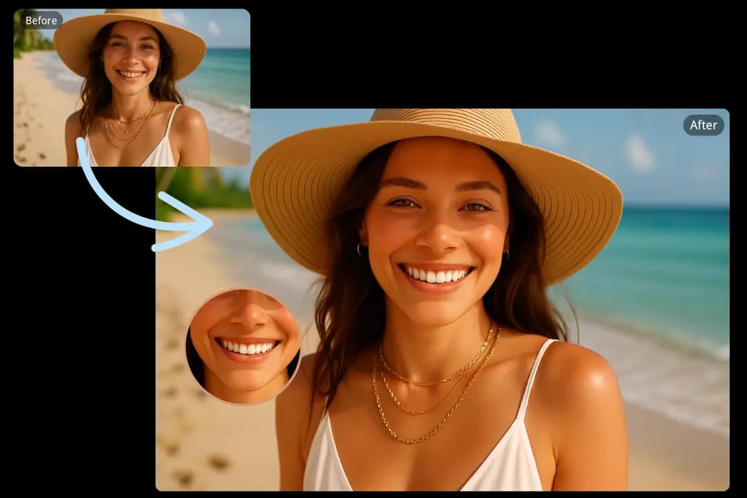 Repair Gaps and Chips using Teeth Whitener Editor for Vacation Snapshots