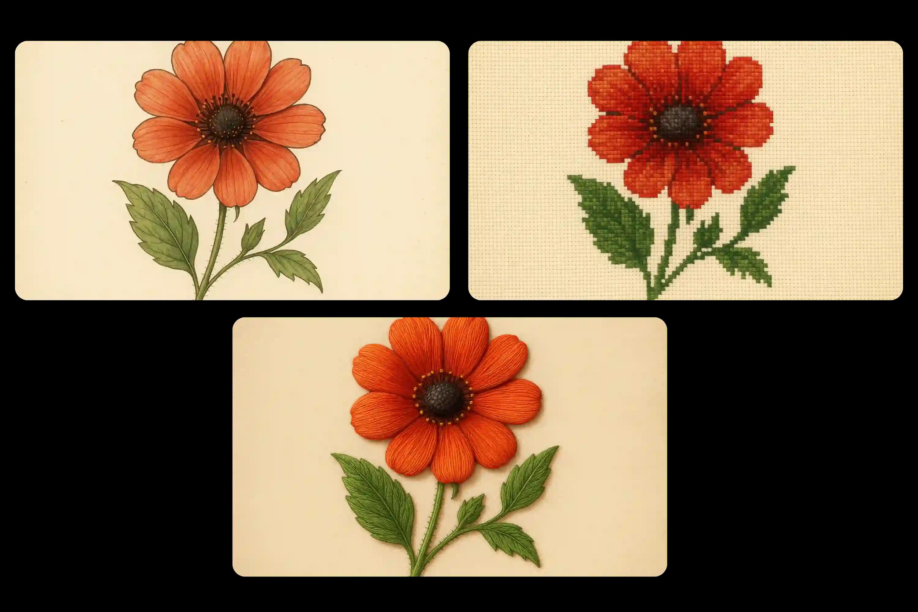 Multiple Embroidery Styles and Stitched Effects