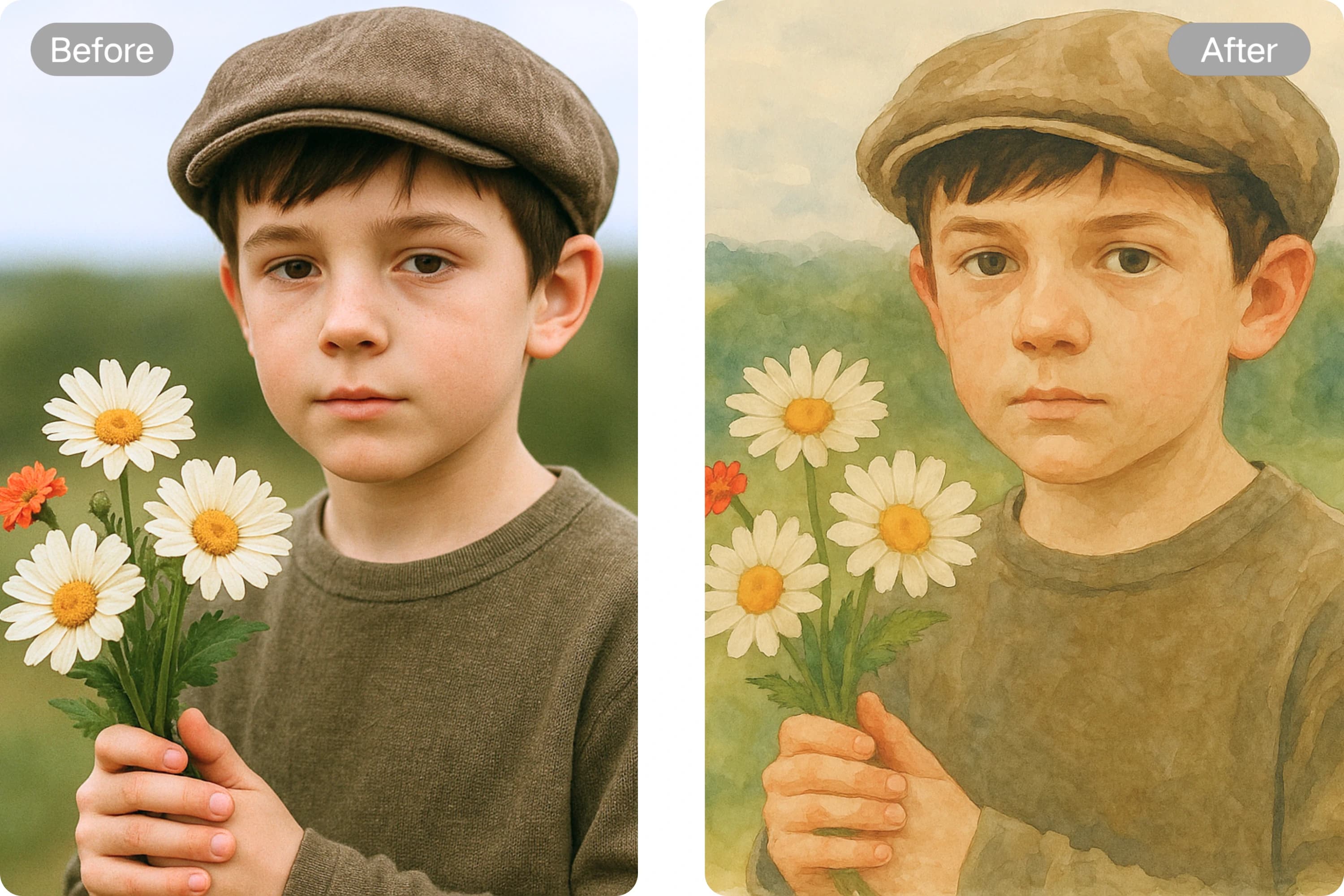 Instant AI-Powered Watercolor Transformation